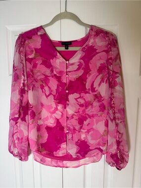 The Limited Hot Pink Floral Sheer Button-Front Blouse